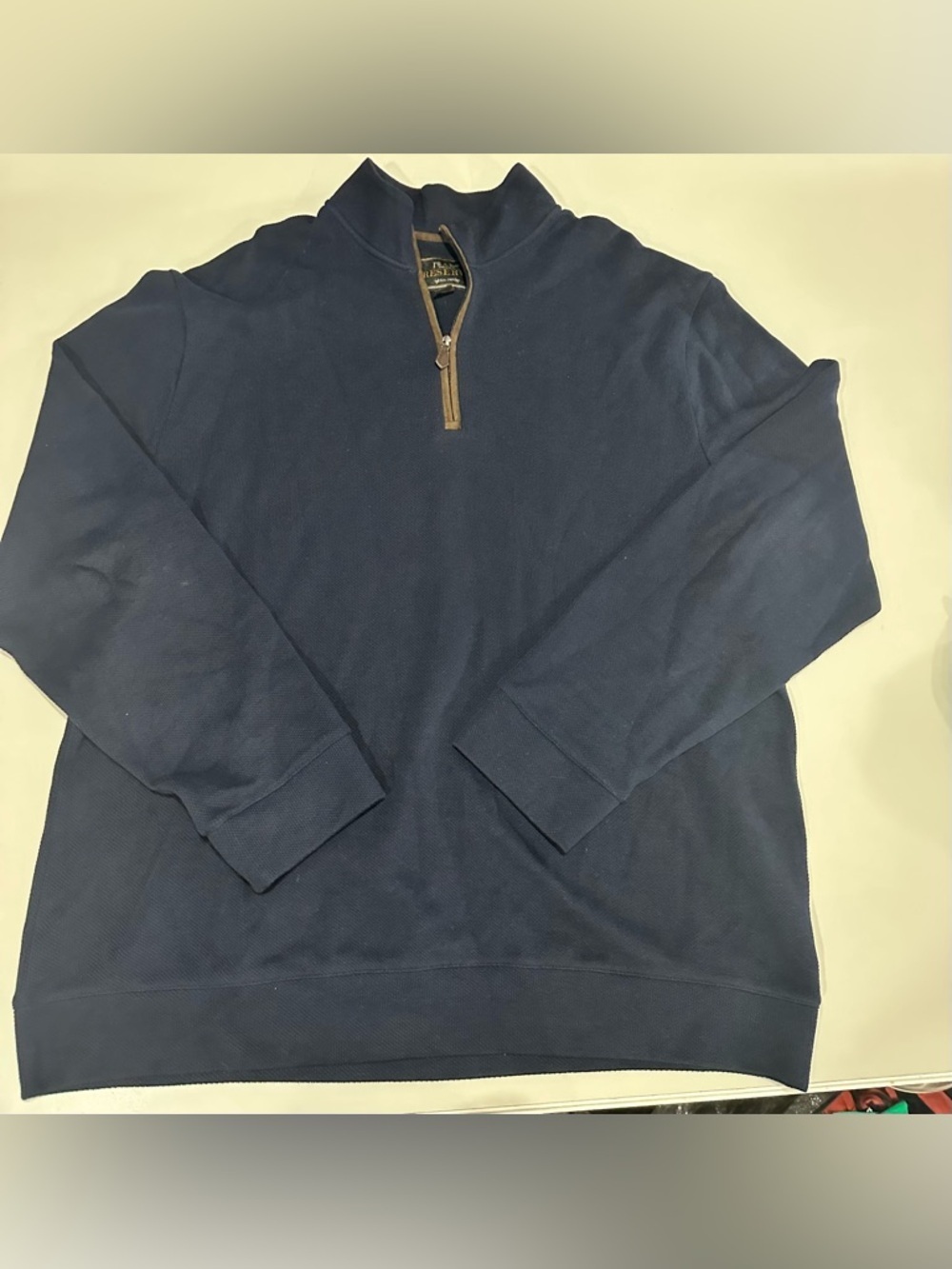 Jos. A. Bank Men's Navy Half-Zip Sweater with Brown Trim